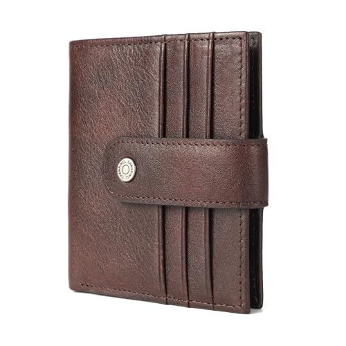 Men's brand buckle genuine leather wallet, Portable mini wallet with multiple card slots for banknotes, Zipper change slot (Coffee) - Main Image
