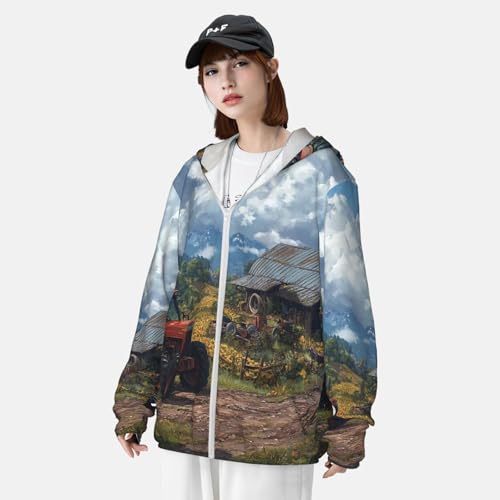 UPF 50+ Sun Protection Hoodie Long Sleeve Tractor Farm Sun Shirt Rash Guard Fishing Shirts for Men 6