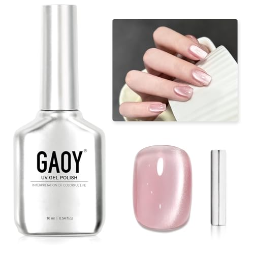 GAOY Pink Glassy Cat Eye Gel Nail Polish 16ml Glitter Holographic Nail Polish with Magnet Reflective Translucent UV Gel 2333 Light Rose