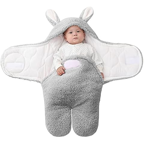TURMIN Cute Baby Winter Sleeping Bag for Newborn, Thicken Cotton Blankets Plush Swaddle Wrap Blankets Unisex Newborn Clothes Baby Sleep Sack with Split Leg for Infant,Grey,3-6 Months Cover
