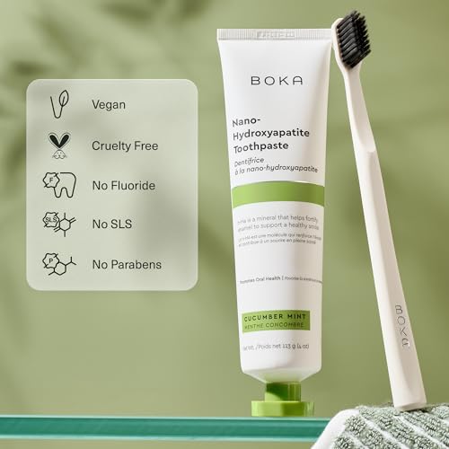 Image of Boka Fluoride Free Toothpaste, Nano Hydroxyapatite Toothpaste, Appropriate for Sensitive Teeth - for Adult, Kids Oral Care - Cucumber Mint Flavor, 4 Fl Oz 3Pk