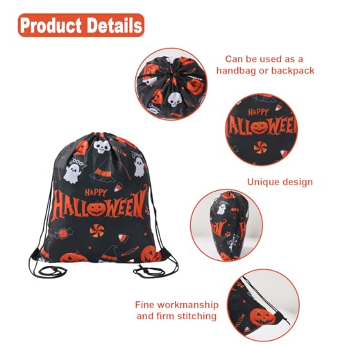 1Pc Happy Halloween Drawstring Backpack Party Favor Bags Ghost Pumpkin Witch Hat Design String Candy Goodies Bags Halloween Party Favors Supplies Gift Wrap Bag4