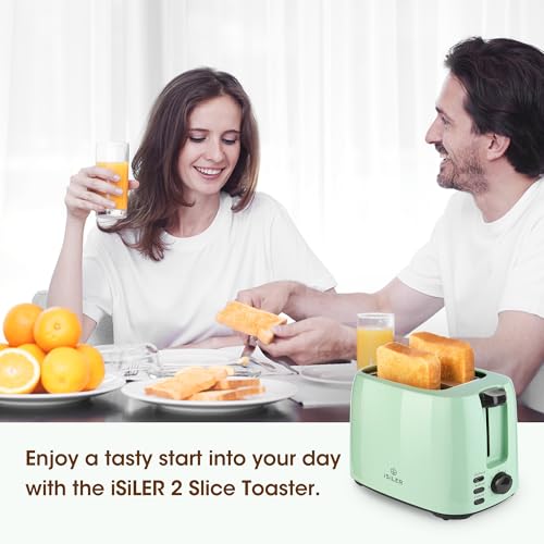 iSiLER 2 Slice Toaster, 1.3 Inches Wide Slot Bagel Toaster with 7 Shade Settings and Double Side Baking, Removable Crumb Tray, Defrost Cancel Function Green - Thumbnail 7