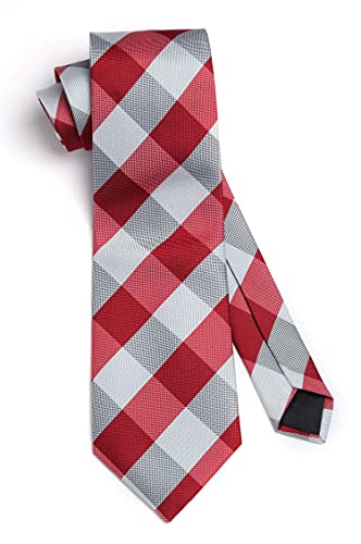 Image of HISDERN Ties for Men Plaid Checkered Tie with Pocket Square Woven Business Formal Necktie Handkerchief Set Wedding Party