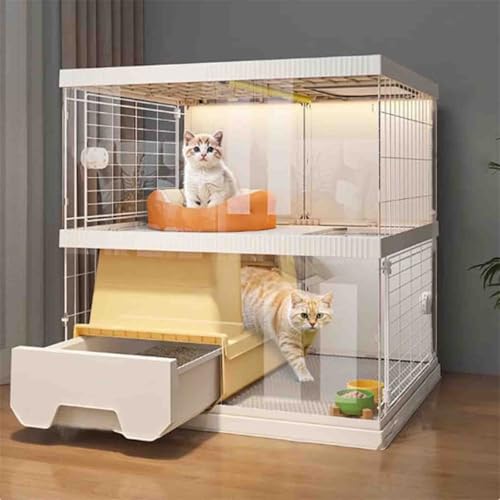 猫 ケージ 2段 3段 大型 キャットケージ 引き出しトイレ付き 猫 ゲージ キャスター 猫 ゲージ コンパクト キャットゲージ ホワイト 猫用ケージ 大きめ 多頭飼い 猫のゲージ おしゃれ (71*48*75ホワイト)