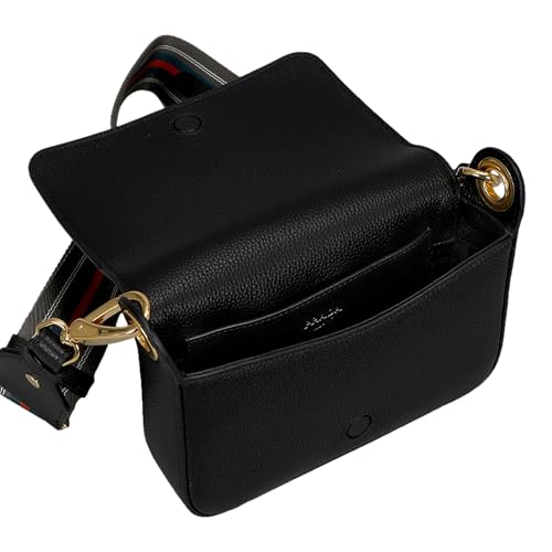 Prada Milano Small Leather Crossbody Bag, Black with Web Strap, 8 x 5 x 2 inches4