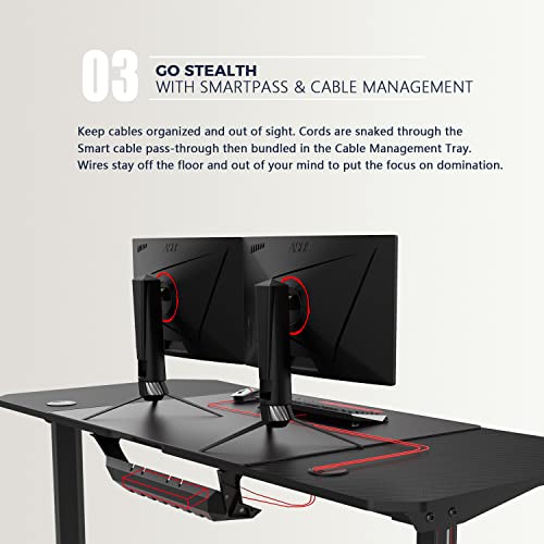 Vitesse Gaming Desk 63 Inch, Ergonomic Gamer Computer Desk With Mouse Pad, Pc Gaming Tables With Chargeable Gaming Handle Rack, Cup Holder Headphone Hook #TOP5
