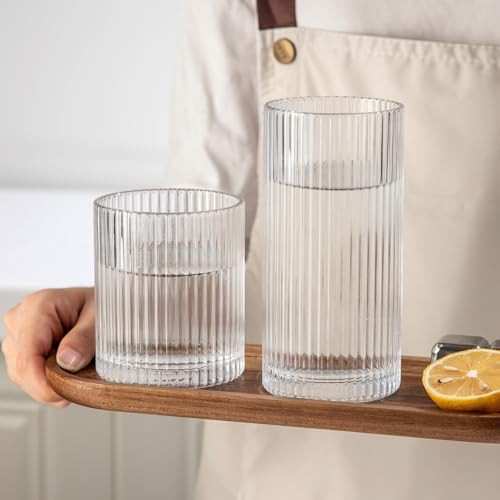 Ribbed Drinking Glasses 8pcs, 12oz and 10oz Glassware, Tumbler Glasses Cup Set for Wedding, Party, Christmas Gift, Clear - Image 6
