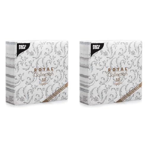 Papstar, 50 Servietten ROYAL Collection 1/4-Falz 40 cm x 40 cm grau Damascato, #85005 (Packung mit 2)