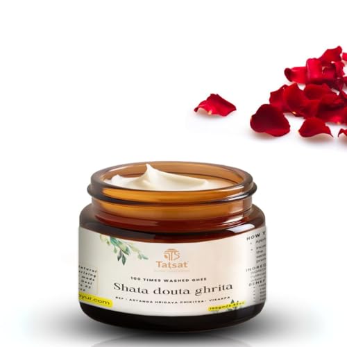TATSAT - WELLNESS THROUGH AYURVEDA Shata Dhauta Ghrita 100 Times Washed Ghee Anti | Cooling and Nourishing Night Cream - 100gms (Rose)