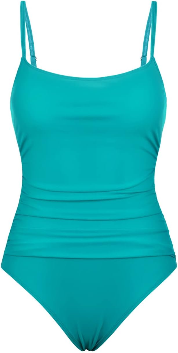 Hilor Women's One Piece Swimsuit Shirred Tummy Control Swimwear Vintage Flat U Neck Bathing Suits Monokini - Image 3