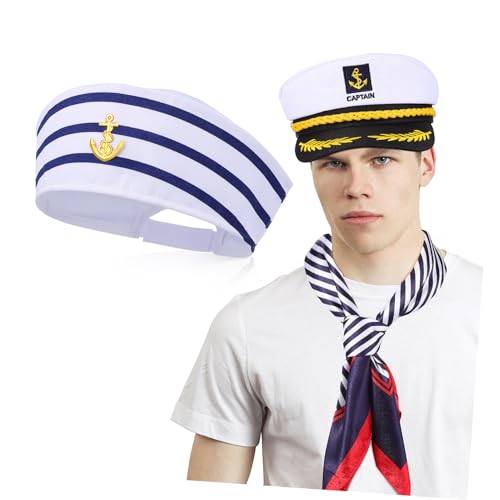 VANZACK Classic Style Sailor Hat Set Navy Captain Hat Scarf Marine Costume for Women