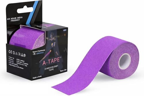 Image of A-Tape Kinesiology Tape 5Cm x 5MTR Roll | Cotton Waterproof Elastic Sports Tape for Muscle Support, Pain Relief, Injury Recovery, Physiotherapy & Joint Stability (Made in Korea) (Color-Purple)