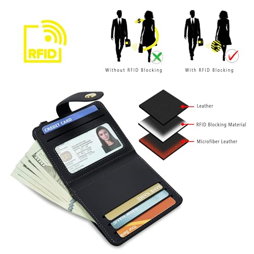 Image of Airkit Small Wallet Women RFID, PU Leather Card Holder with Keychain | Slim Compact Zipper Coin Purse for Ladies, Travel Holiday Gifts for Mom, Cute Mini Bifold Wallets