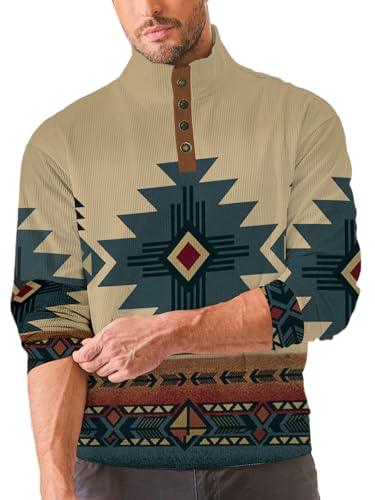 Mens Fall Sweatshirt Long Sleeve Button Lapel Collar Sweatshirts Casual Henry Stand Collar Button Up Polo Sweaters3