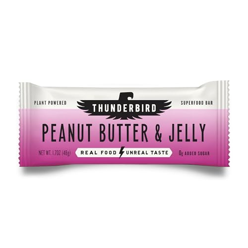 Thunderbird Bars Energy Snack, Gluten-Free with Protein, Healthy Real Food, Vegan Non-GMO, No Added Sugar (12 Count, 1.7 oz. Bars) (Peaut Butter Jelly)