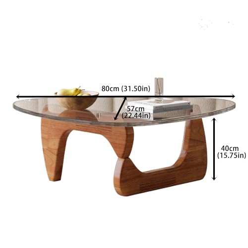 EASYSOUL Modern Glass Coffee Table, 32.68" D x 22.44" W x 15.75" H, Abstract Round Tea Tables for Living Room Home Office Industrial Cocktail Tables (Walnut-Clear Glass, 32.68")