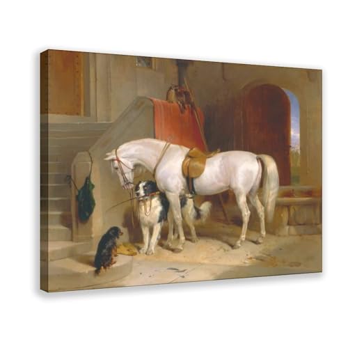Poster Edwin Landseer Favourites 1838 impression sur toile avec cadre suspendu 50x75 cm