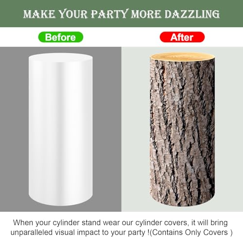 SaitiMade Set of 3 - Wood Cylinder Pedestal Stand Covers, Spandex Wooden Texture Cylinder Stand Covers for Party, Wedding or Birthday Event Decor - Only Contains Cylinder Covers by SaitiMade - Image 4