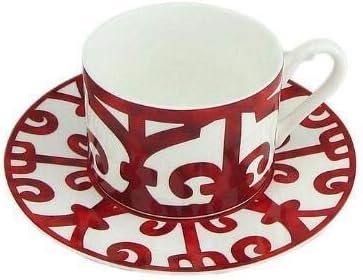 Coffee Cup Coffee Saucer Set Ceramic Steak Plate Coffee Cup and Saucer Bone Dinnerware Set Western Food Tray Red Pattern Coffee Saucer Set (Color : Cup and Saucer)