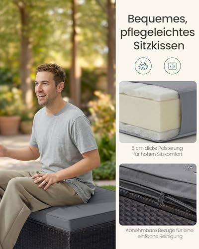 SONGMICS Gartenmöbel-Set, Balkonmöbel aus PE-Polyrattan, Terrassenmöbel, Ecksofa, Outdoor, handgeflochtenes Rattan, Lounge-Set, mit Kissen und Glastisch, schwarz-grau GGF005B04
