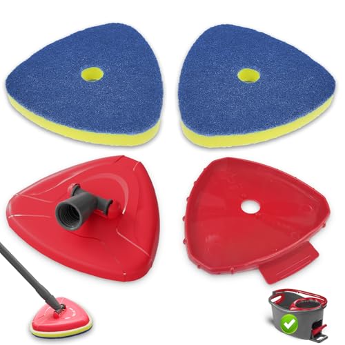 2 piezas de recambio para fregona para Vileda Turbo Spin Mop, cabezas de repuesto con 2 cepillos espumosos de limpieza, 1 base y 1 adaptador para baño, cocina, vidrio y varios suelos duros