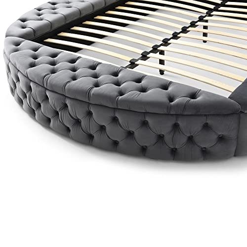 Better Home Products Elizabeth Upholstered Round Storage Queen Bed In Gray #TOP7