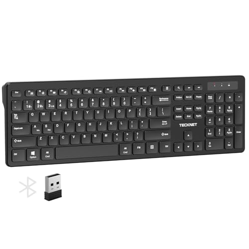 TECKNET Wireless Keyboards Full Size, 2.4G USB and Bluetooth...