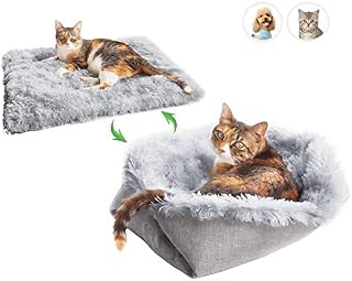 LANEUGU Plush Fluffy Dog Cat Mat,Self-Warming 2 in 1 Pet Beds,Faux Fur Beds for kitten and Medium Small Dog,Grey