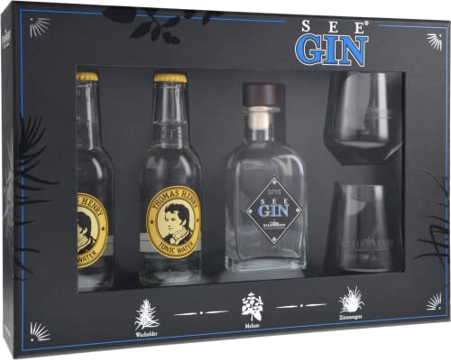 SeeGin® Blue Tonic Set | London Dry Gin 350ml | Thomas Henry Tonic Water | Steinhauser Tumbler | Geschenbox