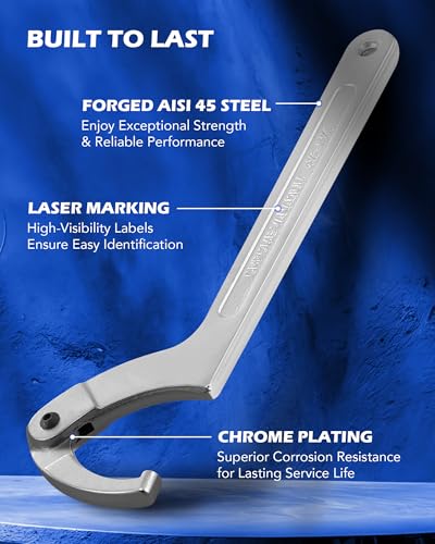 Orion Motor Tech 8pc Adjustable Pin Spanner Wrench Tool Set, Spanner Nut Wrench Tools with Changeable Heads for Pipes Heating Cars, Coilover Hook Wrenches for Suspension System, 3/4" to 6-1/10" - Image 5