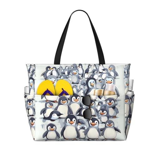 Sac fourre-tout à imprimé pingouins noir en grande taille unique pour femme