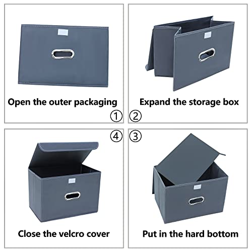 Sevendome Linen Fabric Foldable Collapsible Storage Cube Bin Organizer Basket With Lid, Leather Handles, Removable Divider For Home, Closet (Grey, 3Pcs) #TOP5