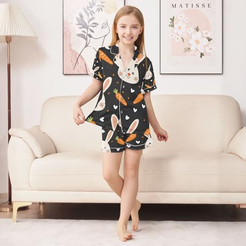 senya Face Rabbit Orange Satin Summer Pajama Sets Silk Short Sleeve Button Down Sleepwear4