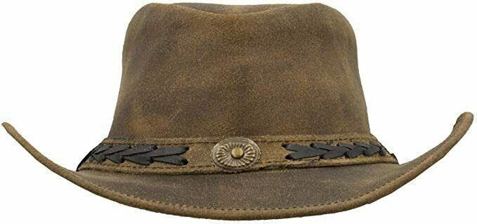 Hazy Blue Real Leather Australian Western Cowboy Style Crazy Horse Bush Hat for Men Women Lightweight Handcrafted Western Shapeable Wide Brim Durable Cowgirl Hat - Image 4