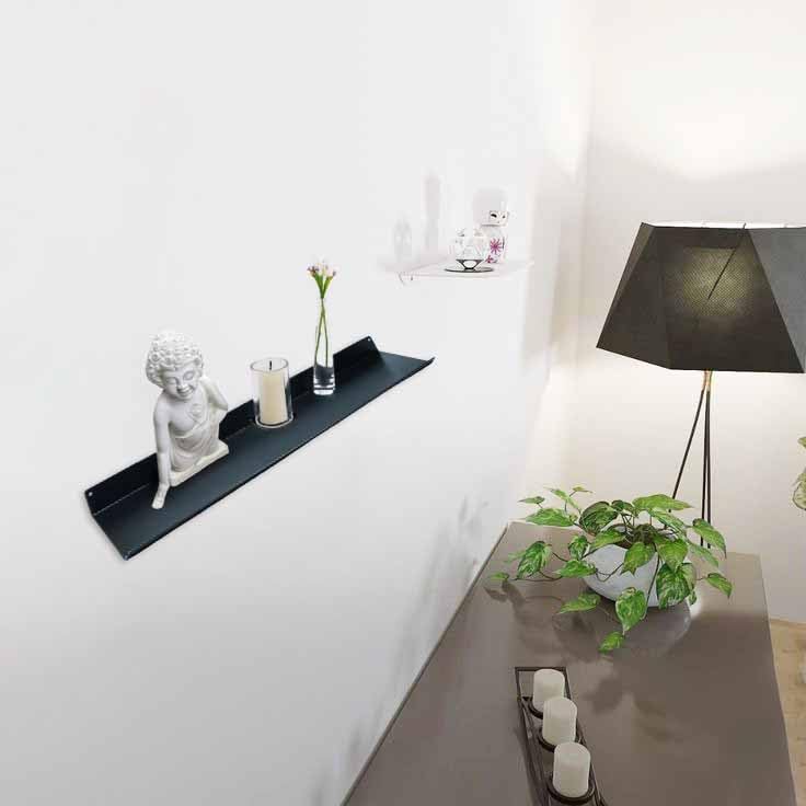 Image of Spillbox Metal Floating Shelf | Wall Mounted Shelf | Invisible Mounting|Decorative|Living Room|Kitchen Organizer|Stand|Holder for Wi-fi Camera Multipurpose Shelf (Black, Large)