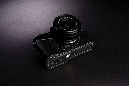 X-T100 Case, Bolinus Handmade Genuine Real Leather Half Camera Case Bag Cover For Fujifilm Fuji X-T100 Xt100 Camera Bottom Opening Version + Hand Strap -Black #TOP1