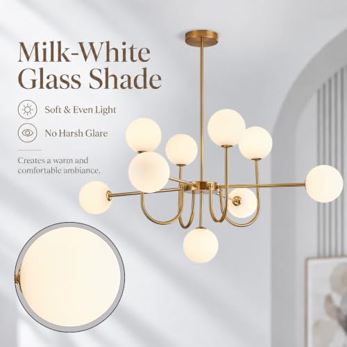 LIGJOY Modern Gold Chandelier Light Fixture,9-Light Sputnik Chandeliers Mid Century Glass Pendant Light Bubble Chandeliers for Dining Room,Kitchen Island,Living Room,Globe Pendant Lighting by LIGJOY - Used condition - Image 4