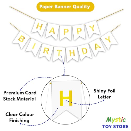 Image of Mystic Toy Store 2nd Happy Birthday Decoration Kit White for 2 year Old Boys Girls Baby with Number Two Party Decorations Decor Celebration Items Item Set Combo Reusable Paper Banner
