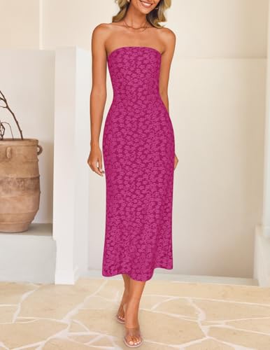Image of ZESICA Women's 2026 Summer Floral Strapless Bodycon Midi Dress Off Shoulder Beach Formal Cocktail Wedding Guest Long Dresses