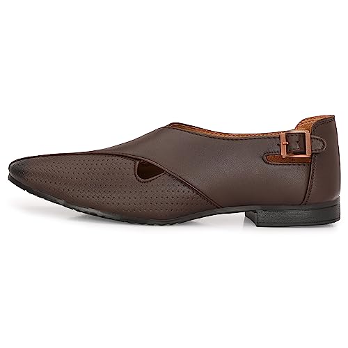 Image of Stylelure Ethnic Premium Leather Black Formal Peshawari Sandals|Summer|Trendy Slip-On Outdoors for Men (Black)