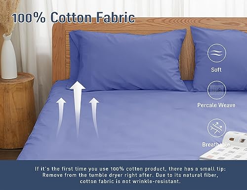 Pillow Cases, Standard Queen Size Cotton Percale Weave Pillowcases, Pre-Shrunk Breathable and Hypoallergenic Pillowcases, Set of 2 (2 Piece Standard/Queen 20 Inch x 30 Inch, Purplish Blue)