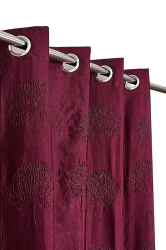 Image of Heavy Quality Punch Tree Curtains 5 Feet Long Set of 1 Pcs | Wine Window Curtains for Living Room, Bedroom | Lightweight 5 Feet Long Drapes for Home Decoration