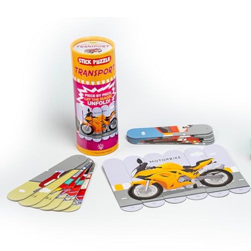 Image of THE BOOK TREE Transport Stick Puzzle | 24pcs Double-Sided Cardboard Puzzles | 8 Fun Vehicle-Themed Puzzles for Learning & Play | Boosts Creativity & Focus | Ideal for Ages 3+