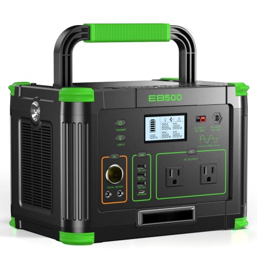 Grecell Portable Power Station 500W(Peak 1000W) 519Wh Outdoor Solar Generator Backup Battery Pack...