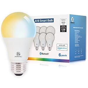 Smart LED Light Bulb, Tunable White 2700K-6500K Dimmable A19 60W Equivalent, Works with Alexa, 6-Pack, Amazon Only Energetic Bluetooth Light Bulb