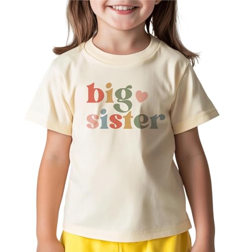 Big Sister Shirt for Girls Toddler Kids Pregnancy Announcement Promoted to Big Sis T-Shirt Summer Short Sleeve TopBeige 2-3T