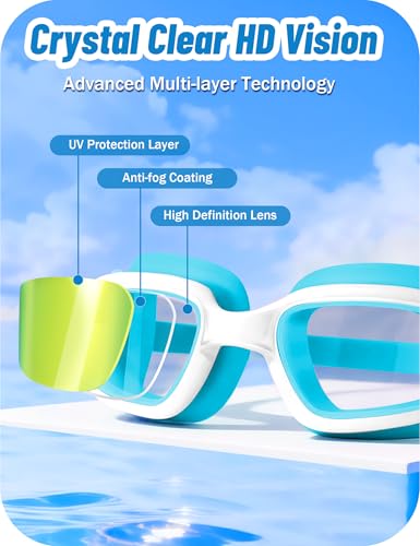 Image of Vvinca Kids Swim Goggles, Swimming Goggles for Kids 3-14 Anti-Fog UV Protection No Leak Pool Glasses for Boys Girls