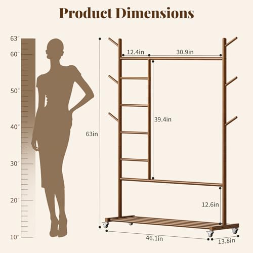 Yoobure Solid Wood Clothing Rack, 4-in-1 Wooden Clothes Rack with Wheels by Yoobure - Used condition - Image 3