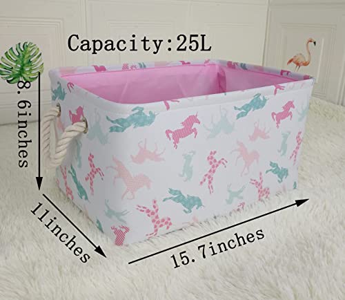 Acmuuni Rectangle Canvas Clothes Basket Laundry Hamper With Handles, Cotton Storage Organizer Perfect For Kids Boys Girls Toys Room, Bedroom, Nursery,Home,Gift Basket (Rec Colorful Unicorn) #TOP1